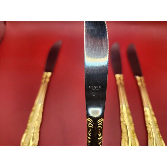 Set of 4 Golden Rexford Gold Electroplate Dinner Knives 9.25” National Stainless - Picture 3 of 7